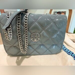Tory Burch Willa Cloud Blue Quilted Shoulder Bag or Crossbody bag.